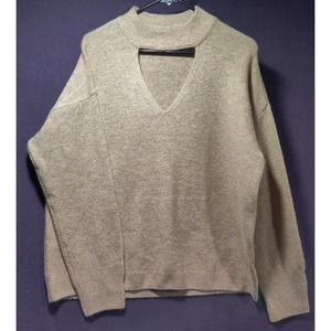 1.STATE Women's V Neck cutout Sweater camel tan sand color soft!